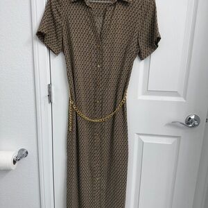 Michael Kors Brown Maxi Dress with Gold Chain